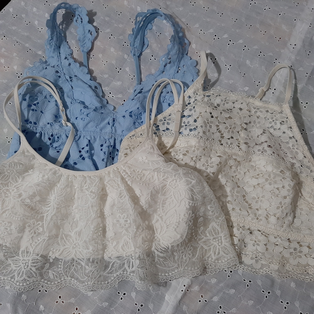 Aerie Lace Bralette Bundle in Light Blue and Cream